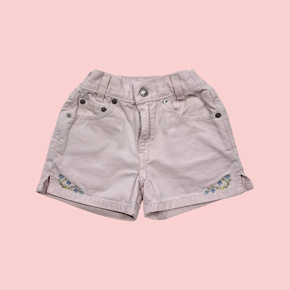 Vintage Little Levi's High‎ Waist Paper Bag Pink Embroidered Shorts, Size 4T